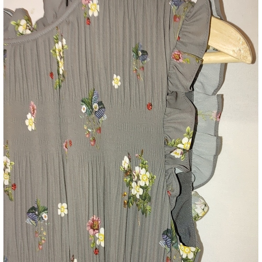 Ted‎ Baker Oracle Mock Neck Midi Ruffle Gray Pleated Sleeveless Cream Floral 1 4 - Picture 11 of 15